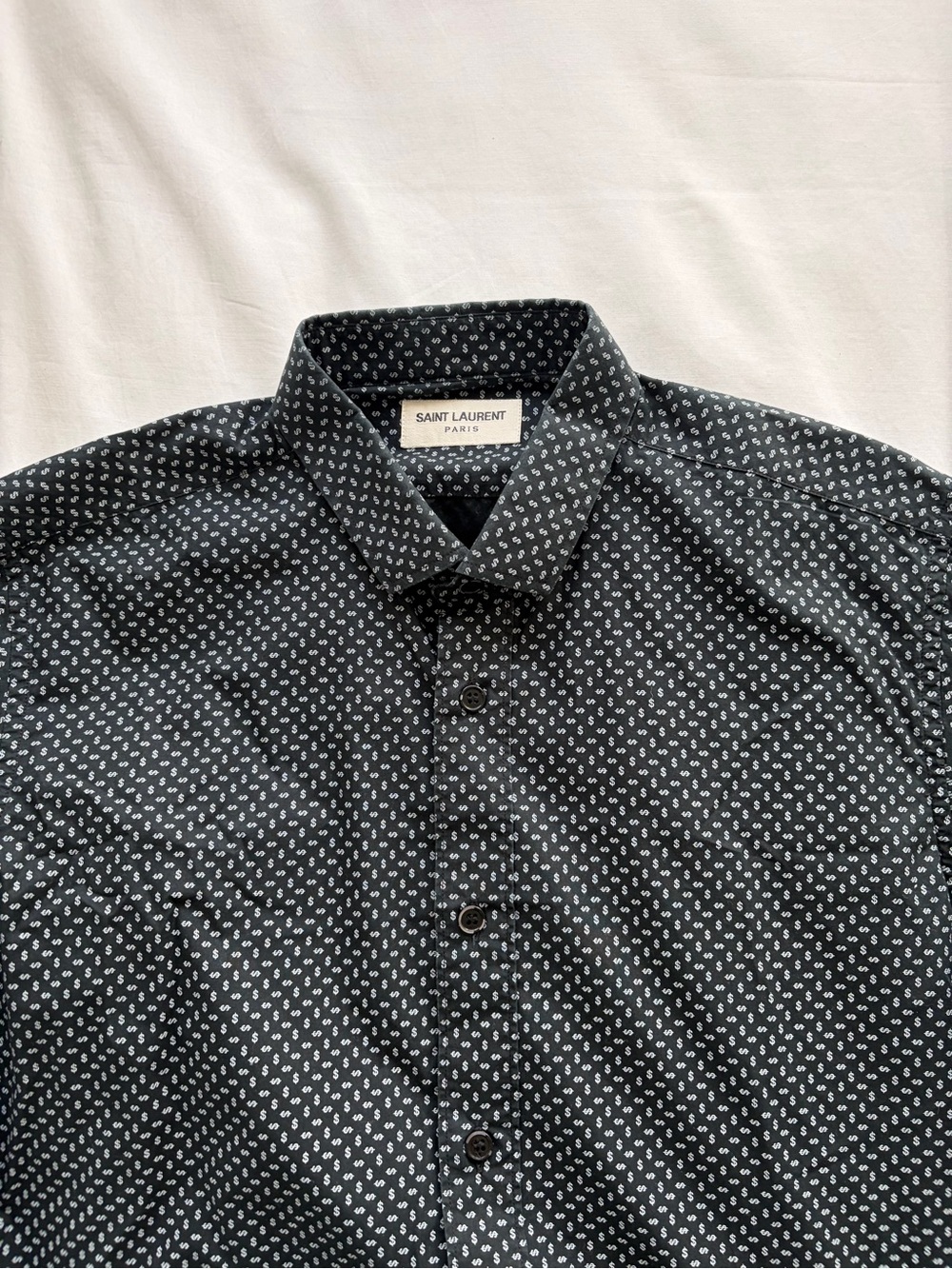 Saint Laurent Black Shirt with White Micro Pattern